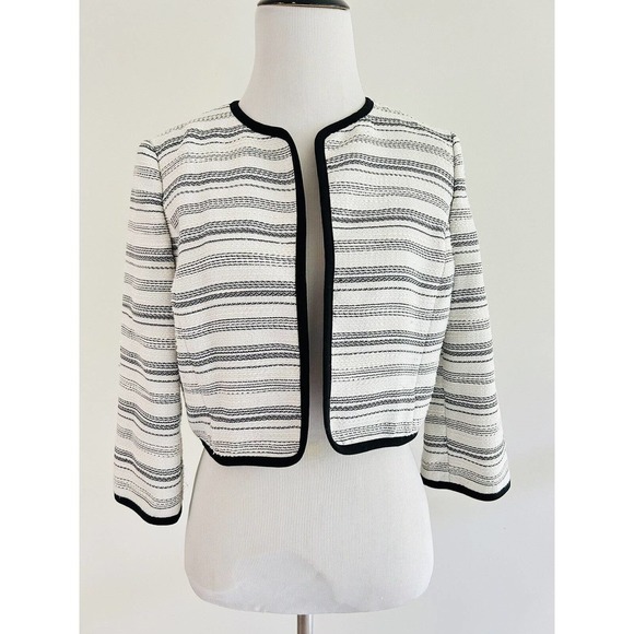Anne Klein | Suit Separates Women White Striped 3/4 Sleeve Jacket Size 2 - Picture 4 of 6